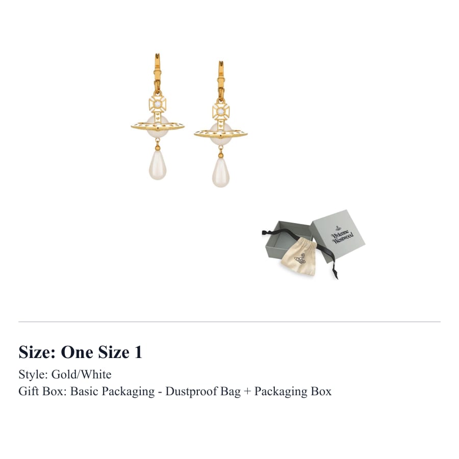 Vivienne Westwood Earrings Women's Gold/White 62020181-02RA10