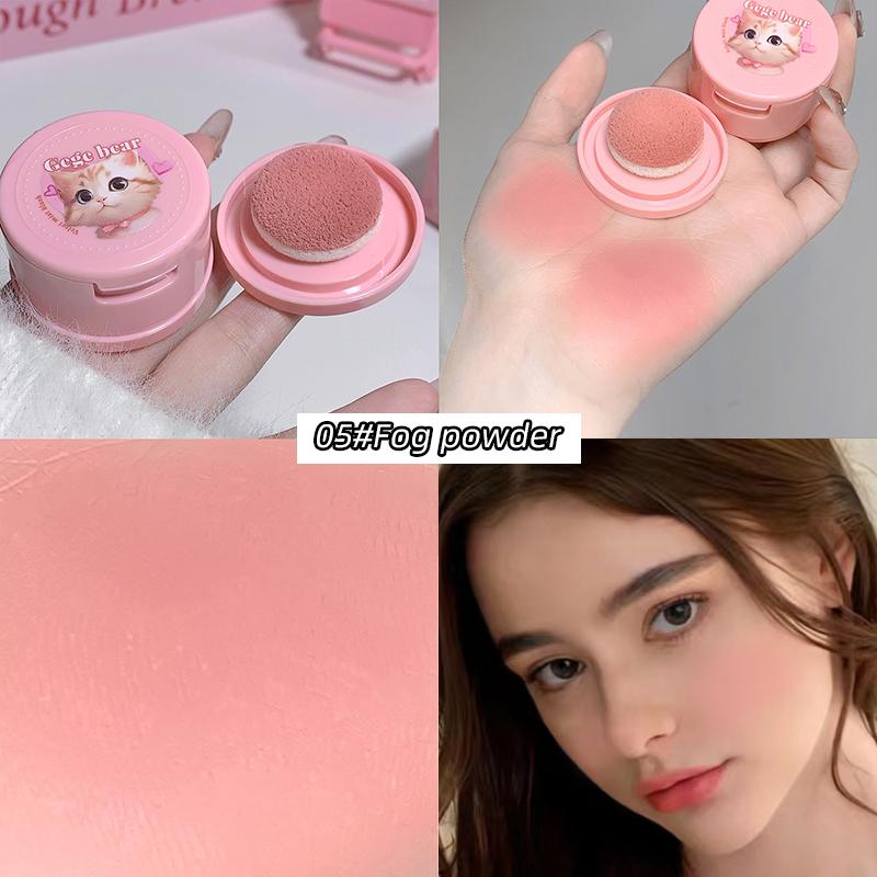 GEGE BEAR Air Cushion Blusher Powder, Cute Kitten Pink Cheek, with Mini Mirror Matte Waterproof Blush