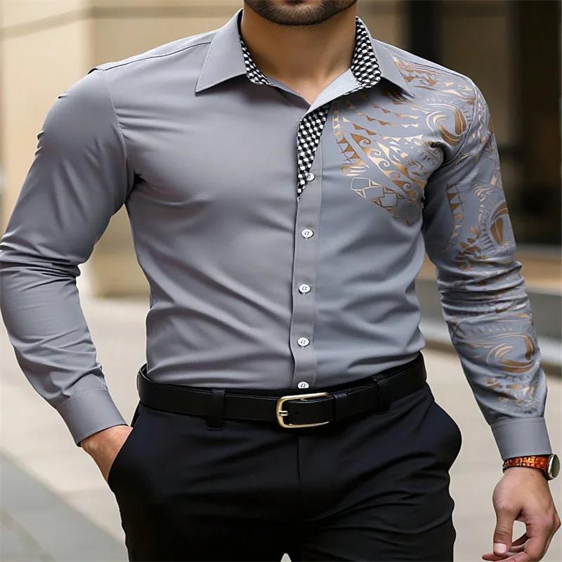 Men's stylish long-sleeve shirt with unique decorative patterns, great for various occasions.