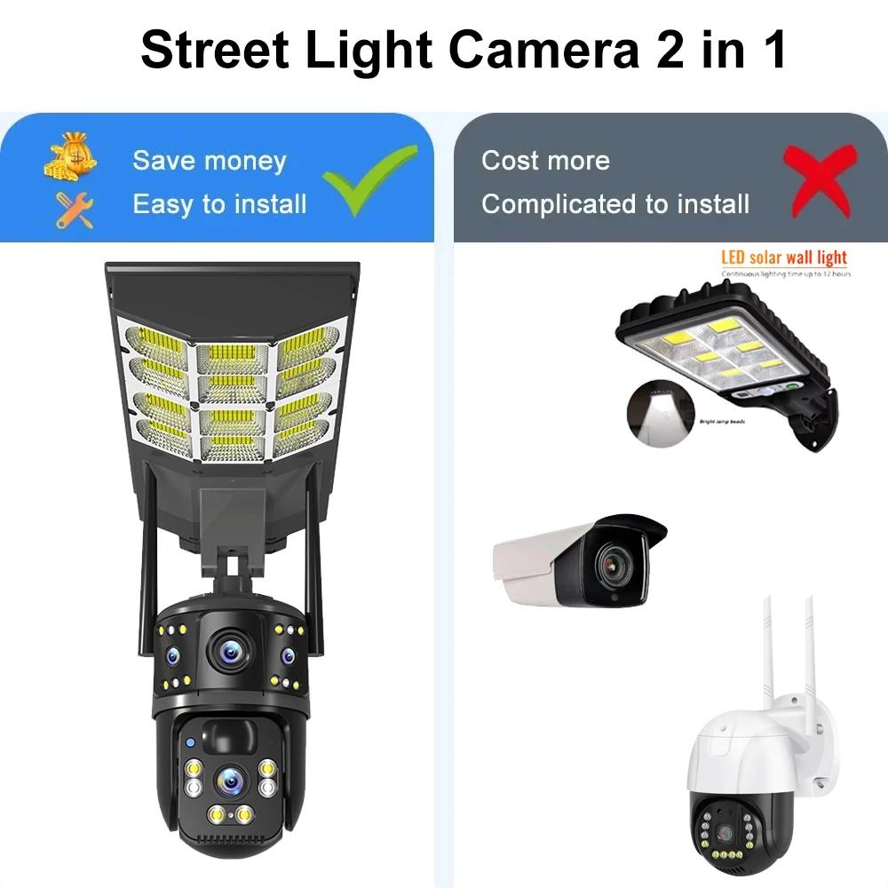 2-in-1 Solar Street Light – Courtyard Lamp & Security Camera, Auto Solar Charging Surveillance