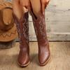 Мода Большой размер 43 Новые женские вышитые западные сапоги до колена Ковбойские сапоги на массивном каблуке Платформенные сапоги Женская западная обувь
