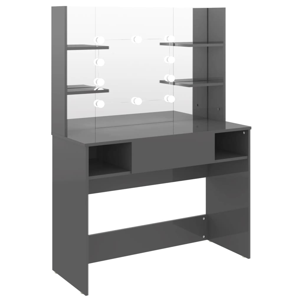 Vidaxl Stolik Do Makijażu Z Led, 100X40X135 Cm, Mdf, Lśniący Szary