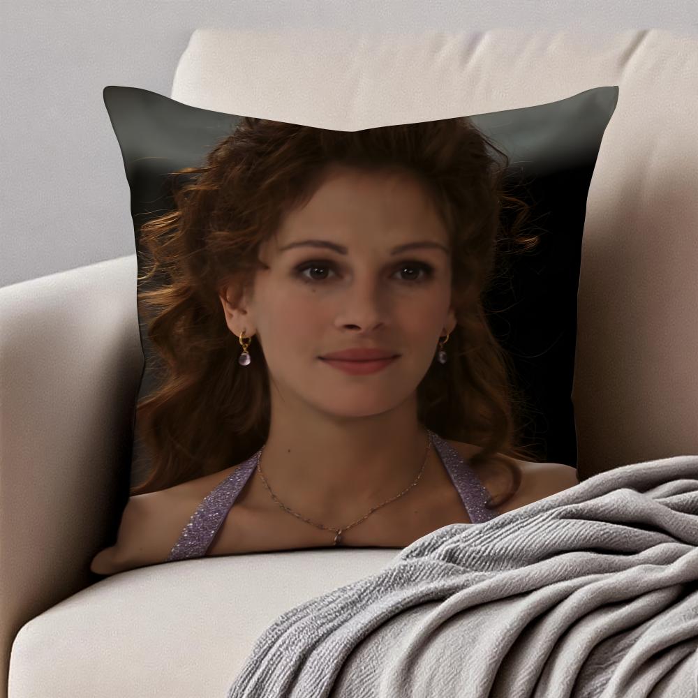 JJulia Roberts Cushion Cover Pillowcase Antidustmite Invisible Zipper Short Plush Sofa Cushion