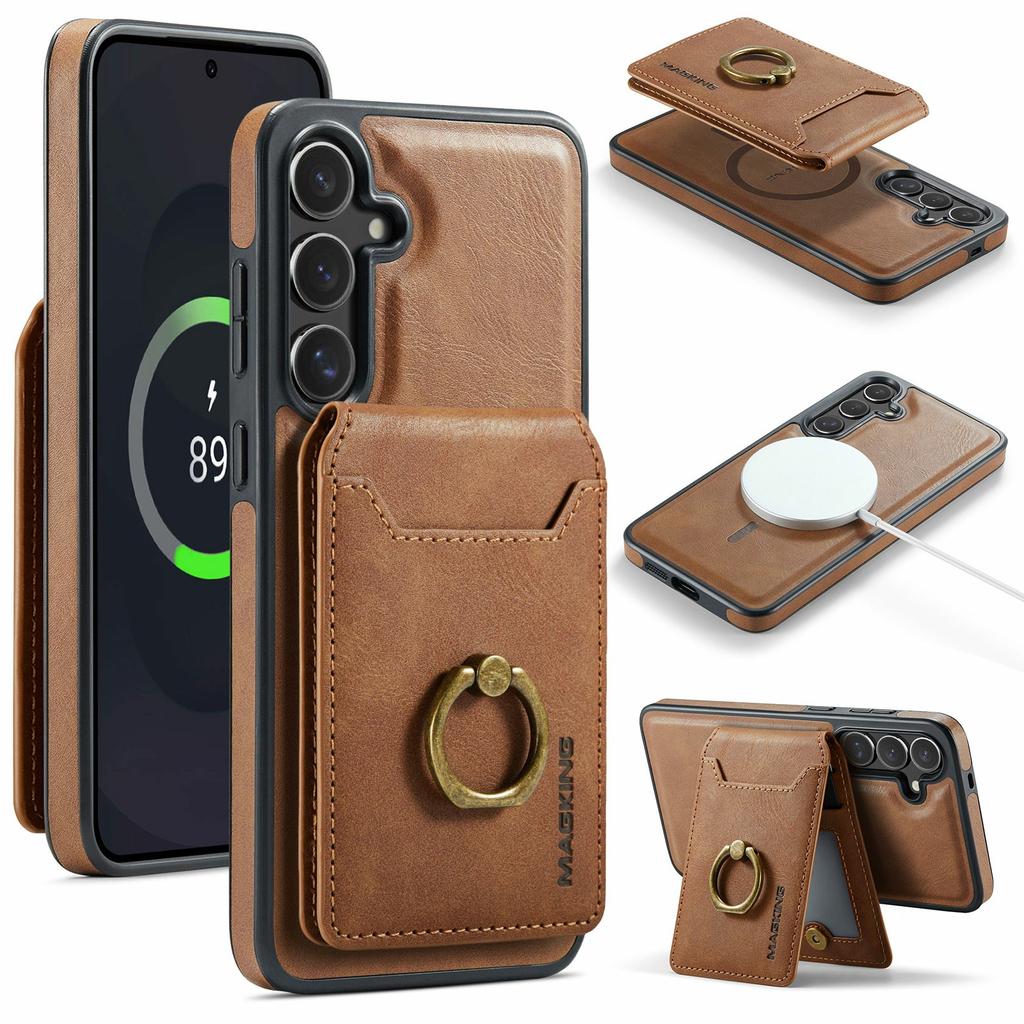 MAGKING K1 Series For Samsung Galaxy S25 FE Magnetic Case PC+TPU+PU Phone Cover with Card Holder