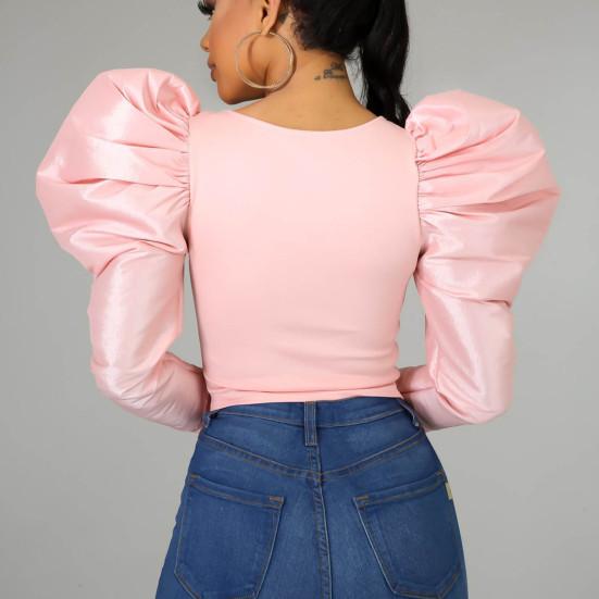 Женская блузка повседневная пэчворк рукав-буф, женская весенне-летняя облегающая блузка для вечеринки