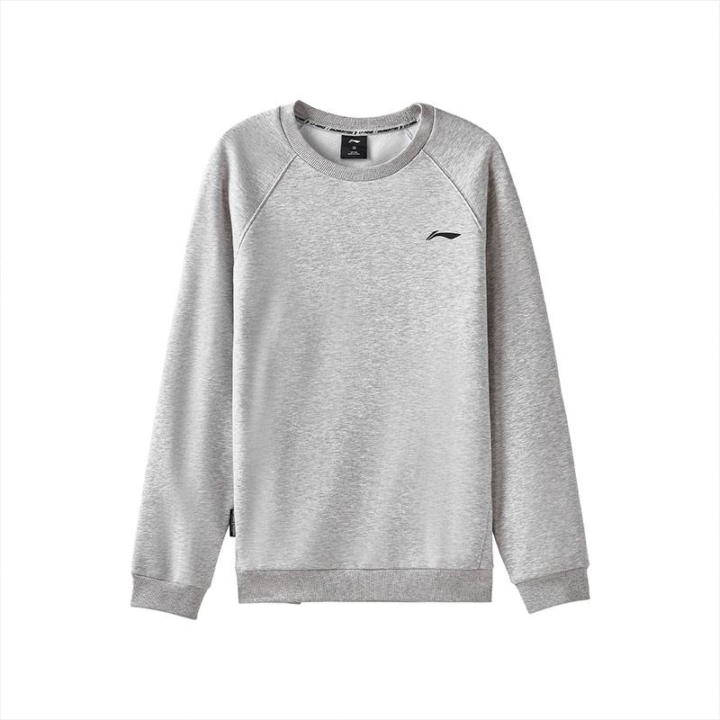Li Ning Sweatshirts Unisex New Light Heather Gray Crew Neck Thickened Regular AWDVH05-2