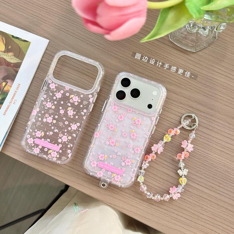Розовый чехол для телефона с цветочной цепочкой для iPhone 17 Pro Max - Совместим с 16 Pro и 15 Pro
