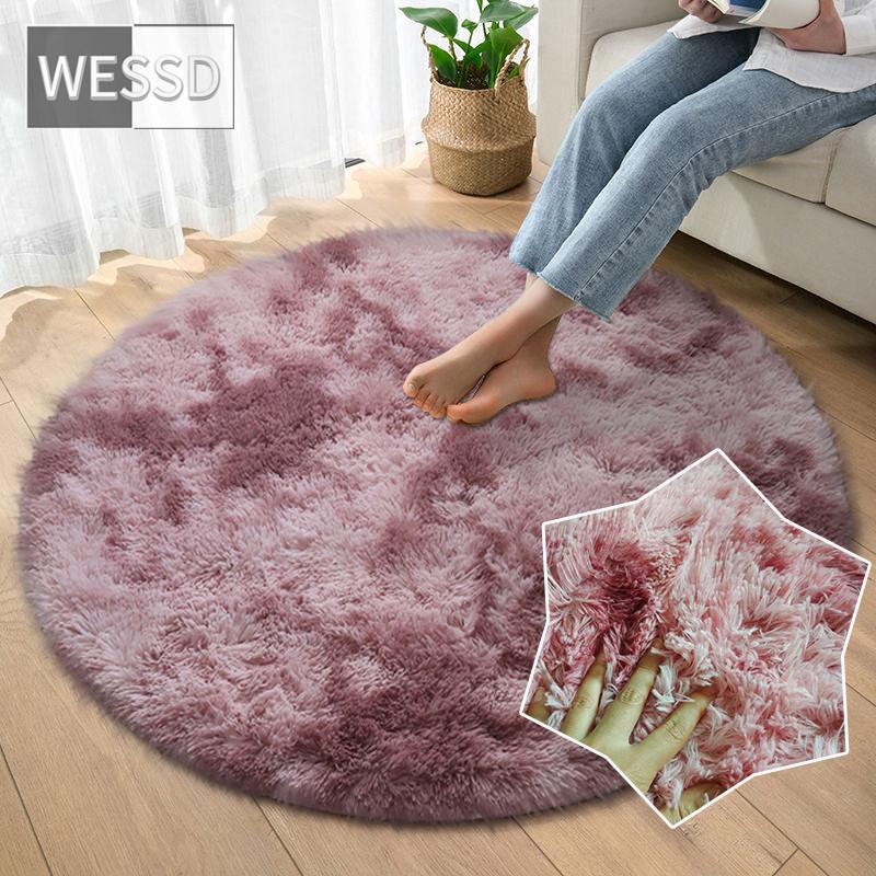 Cute Rainbow Plush Carpet Round For Girl Room Cute Soft Shaggy Hair Rug For Bedroom Kids Room Rug Play Mat Crawling Mat Non-slip