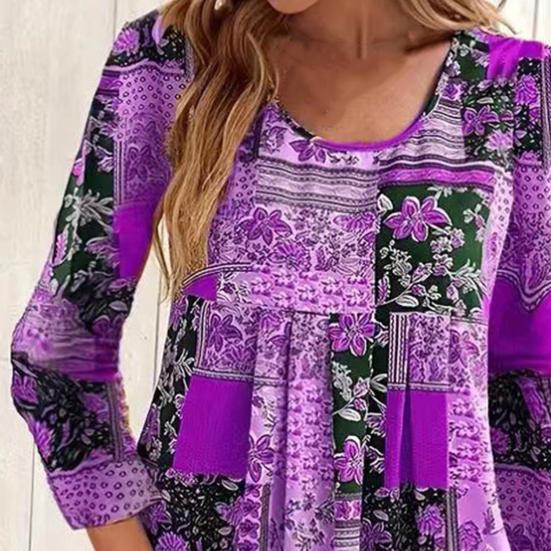 Женское весеннее платье в стиле ретро с этническим принтом, длинным рукавом и круглым вырезом, свободный пуловер, мягкий дышащий женский мини-платье длиной выше колена