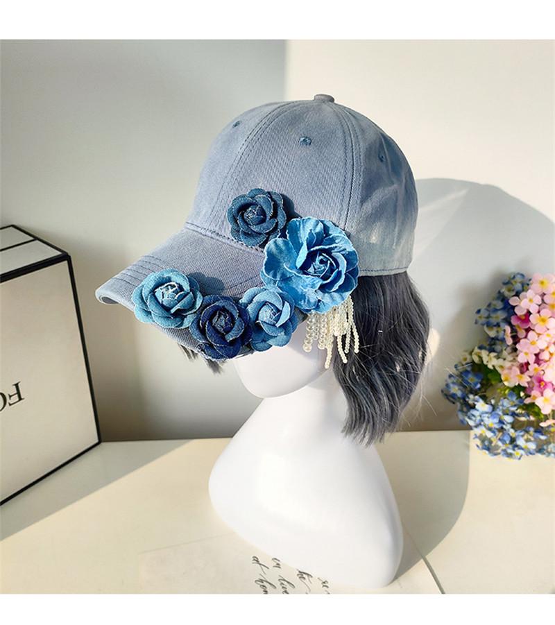 Ins Chic Denim Flower Pearl Tassel Дизайнерский стиль Леди Бейсболка Женская кепка с козырьками для отдыха