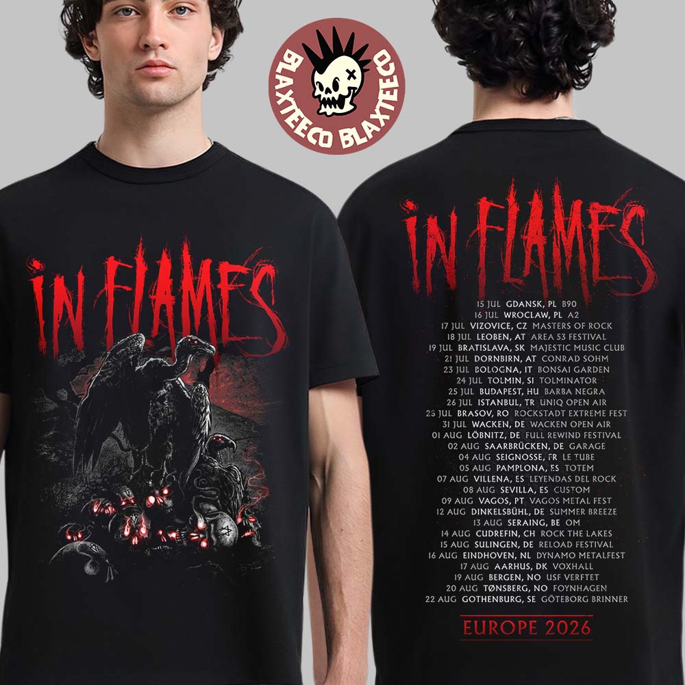 In Flames European Tour 2026 Merch Official Artwork With Dates T-Shirt