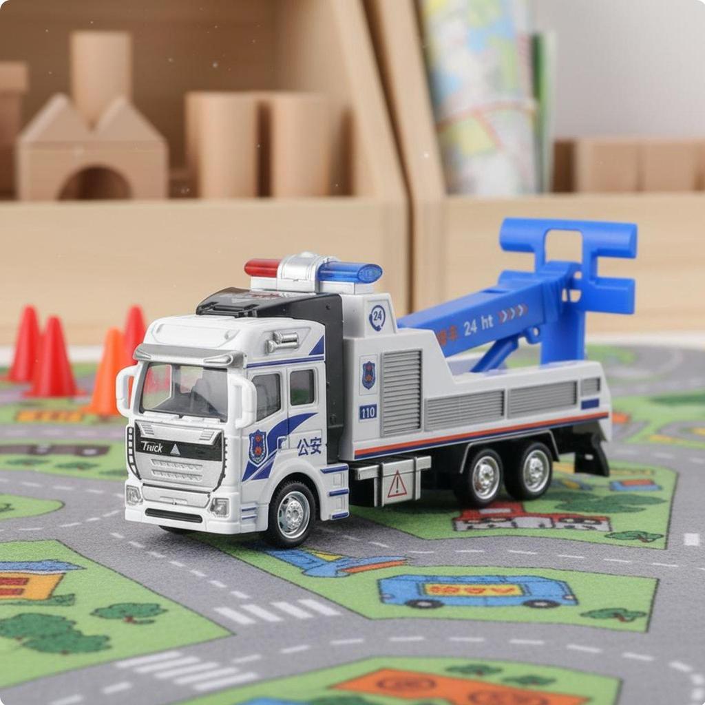 Toy Truck with Cars and Helicopters Pull-Back Action Police Hauler
