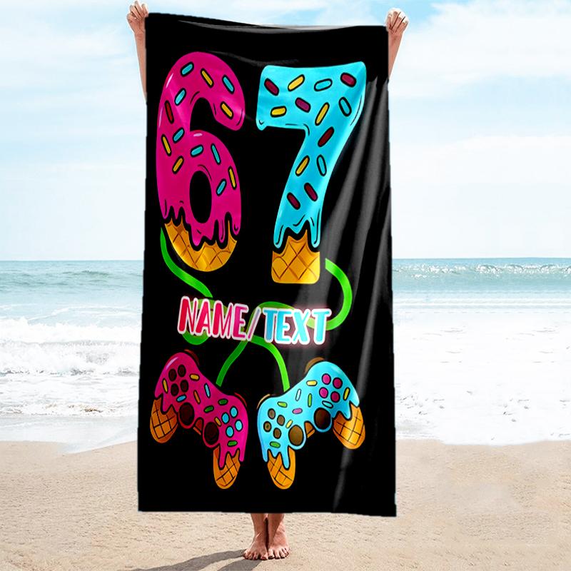 1PC Custom Name Donut Game Controller Art Beach Towel Highly Absorbent And Sand-Resistant Towel for Swimming, Pool, Yoga, And Travel Lightweight