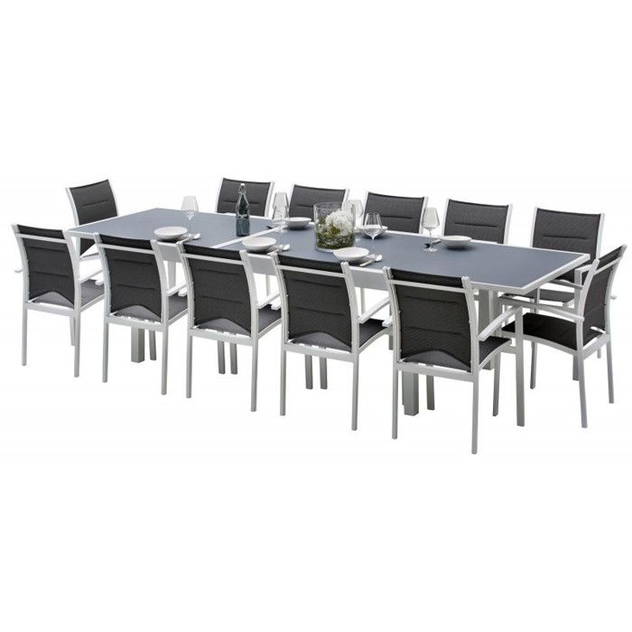 Salon de jardin Ensemble Modulo T 8/12 + F 12 Full Verre Blanc Wilsa Garden