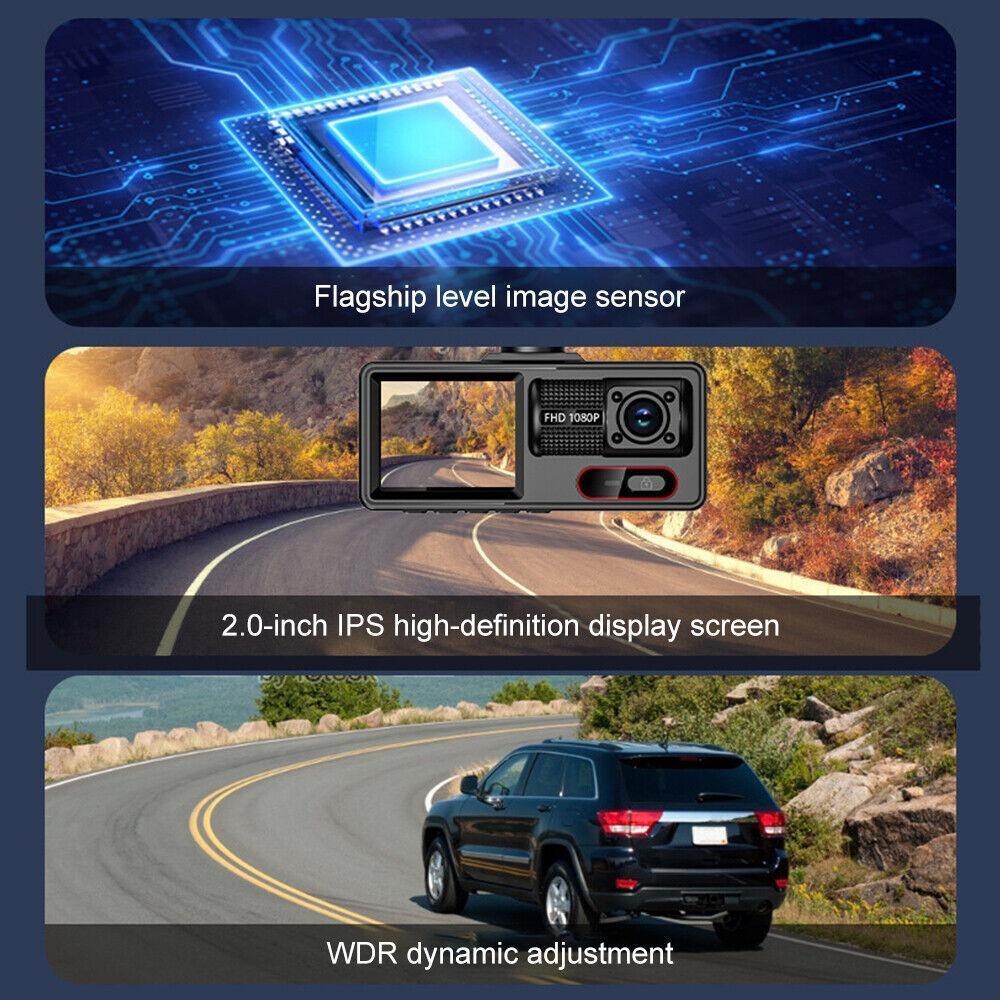 WiFi 1080P 3-Camera Car DVR, In-Car 3-Channel HD Dashcam Video Recorder