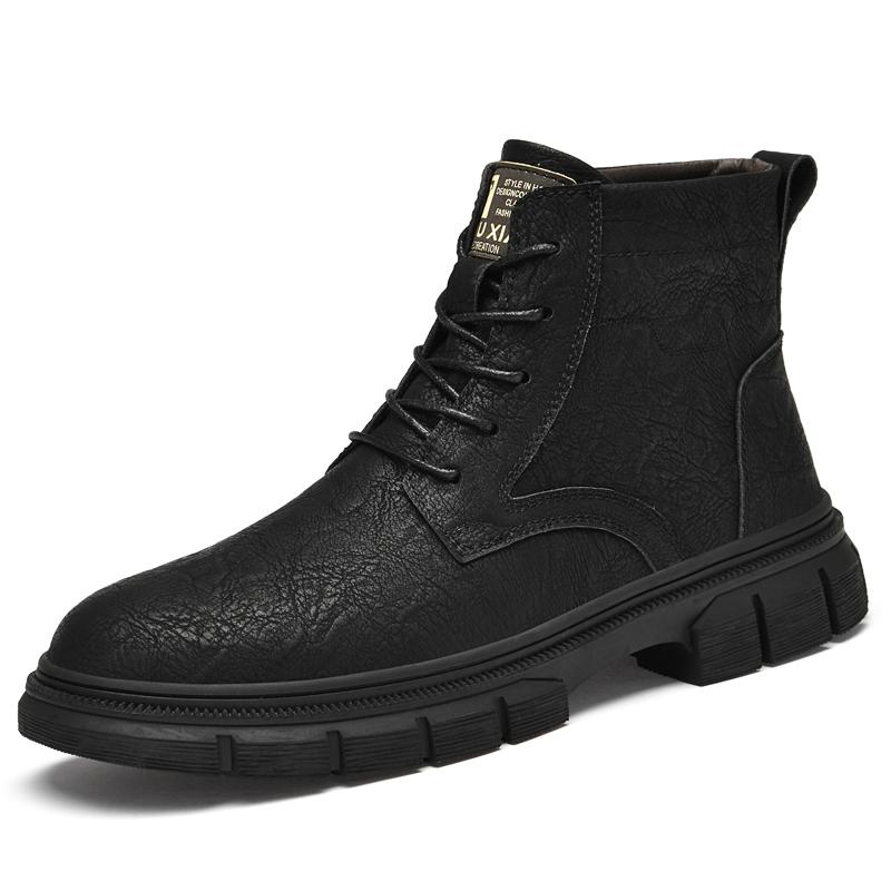 Зимние мужские деловые ботинки, повседневные ботинки на толстой подошве, мужские ботинки из натуральной кожи, красивые рыцарские ботинки, модная обувь с высоким верхом