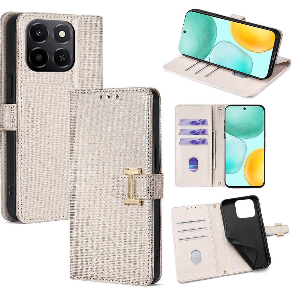 For Honor X6c 4G Case Metal I-Buckle PU Leather Wallet Phone Cover