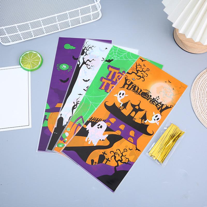 50 шт. подарочный пакет для конфет на Хэллоуин, пакет для печенья, пластиковые пакеты для упаковки закусок, украшения для вечеринки на Хэллоуин