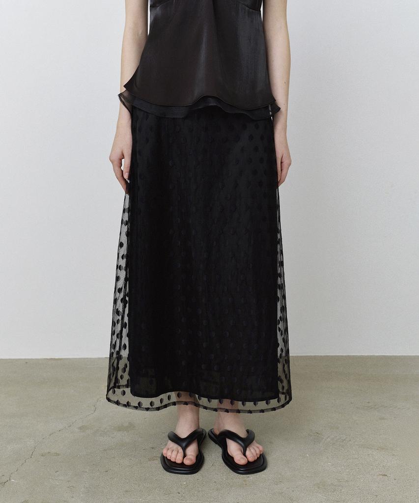 Hane Leaf Maxi Sheer Skirt_Deep Black