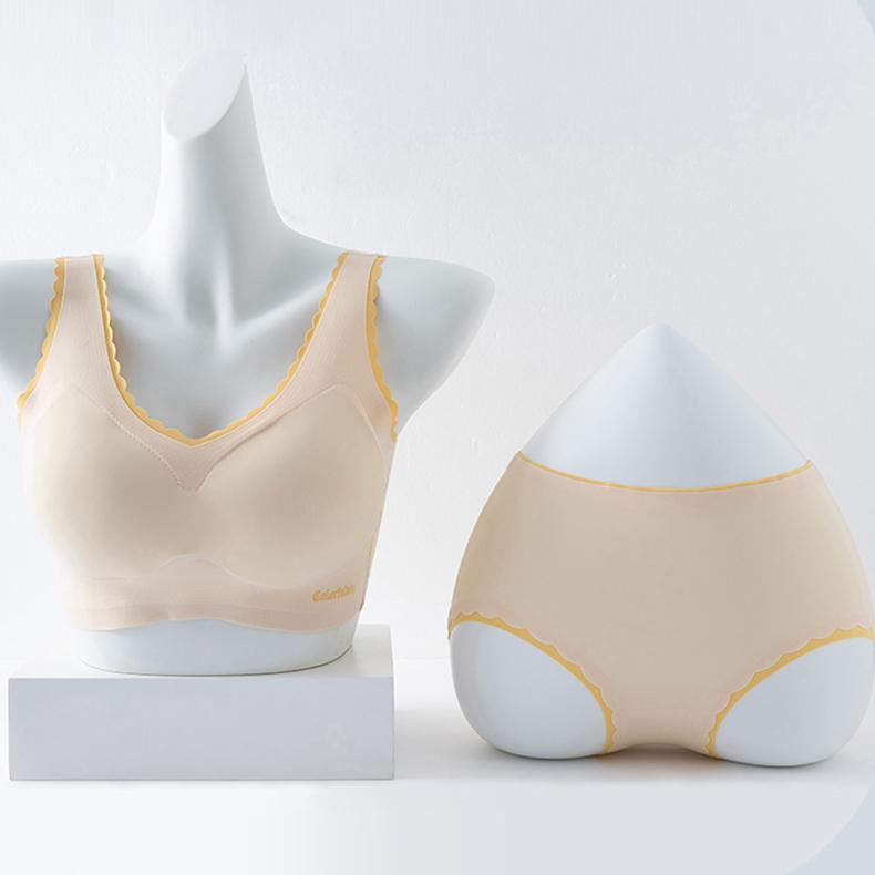 Высококачественный цельный бесшовный комплект с бюстгальтером контрастного цвета, женское нижнее белье, сексуальные трусы, беспроводной мягкий бюстгальтер