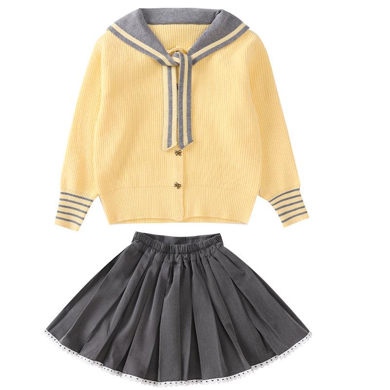 Girls' Korean Style Spring Chic Cardigan & Skirt Set 2025
