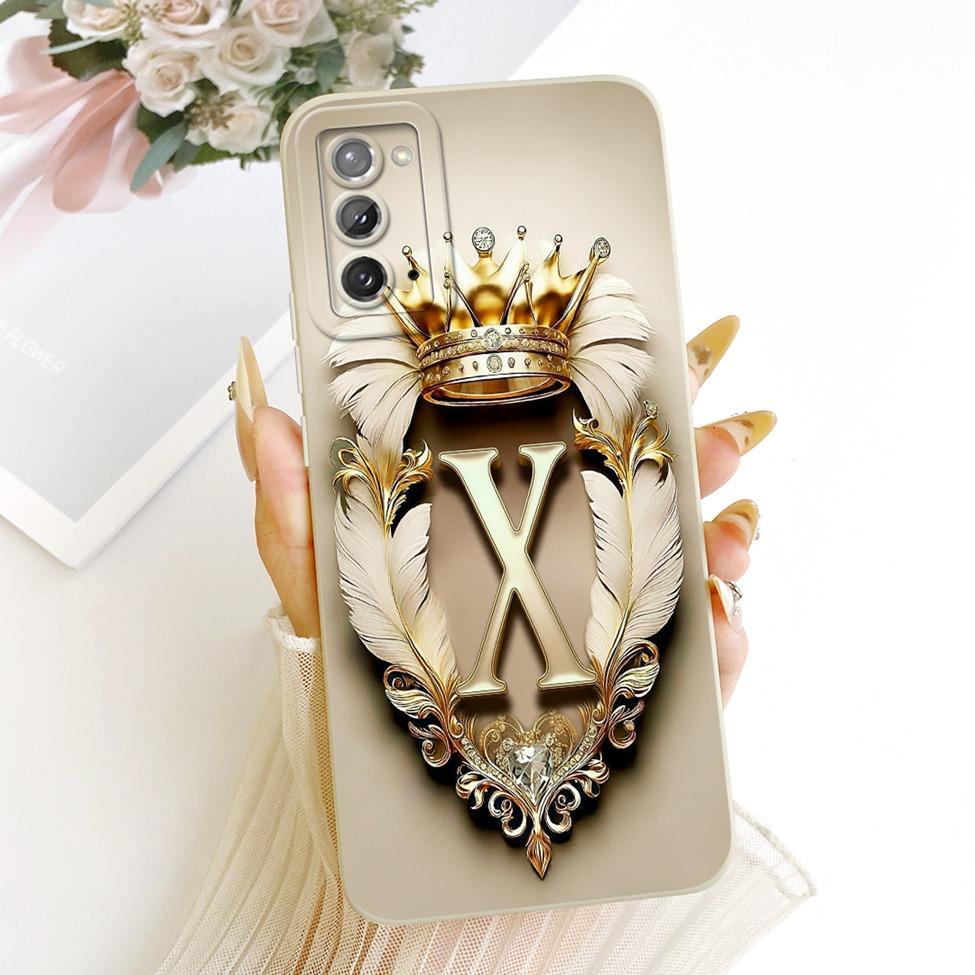 For Samsung Galaxy Note20 5G SM-N981B Case For Samsung Note20 5G Cover Luxury A-Z Letters Cool Crown 2D Painted Silicone Casing