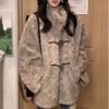 A Women's Winter Sheepskin Coat with Horn Buttons and Fur, Featuring A High-end, Thick and Warm Fur Coat