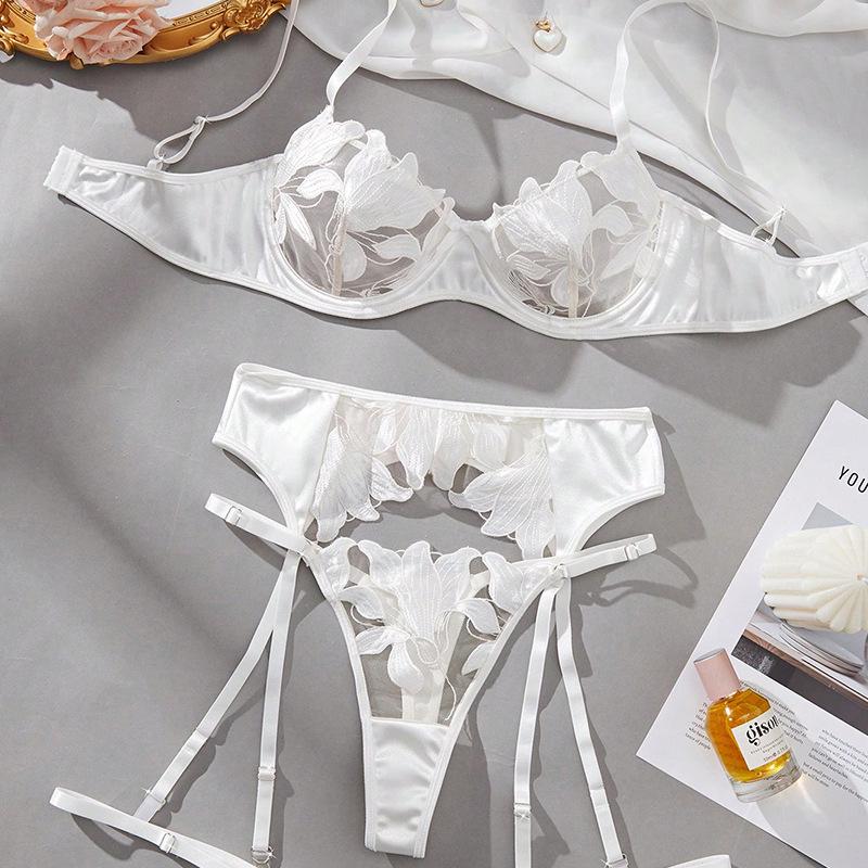 Французская цветочная элегантность: Сексуальный тонкий комплект бюстгальтера для большой груди 24130