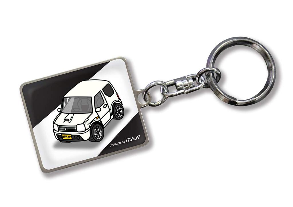 MKJP Custom Keychain for Suzuki Jimny JB23, Black Base, White Car Color