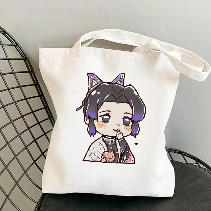 Kawaii Demon Slayer Kimetsu No Yaiba Аниме Сумка-шоппер Большая сумка Сумка для покупок Дорожная парусиновая сумка Pacakge Ручная сумка Белая пляжная сумка