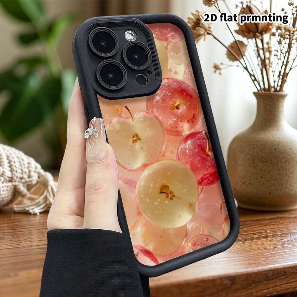 Phone case: 2D flat design suitable for iPhone 18, 17, 16, 15, 14, 13 Pro stepped protective case, Apple slice, Christmas and Halloween gift
