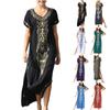 Women's Rayon V Neck Short Sleeve Swimwear Side Slit Beach Kaftan Kawaii Dress