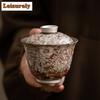 100ml Retro Old Rock Mud Gaiwan Zen Flower Gilded Silver Coarse Pottery Tea Tureen Household Tea Maker Cover Bowl Teaset Craft