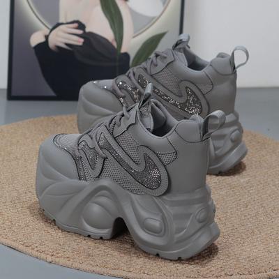 Мода 12 см Микрофибра Кожа Массивные Кроссовки Лоферы Весна Осень Платформа Танкетка Вулканизированная Вулканизированная Высокий Бренд Женская Обувь 34-39