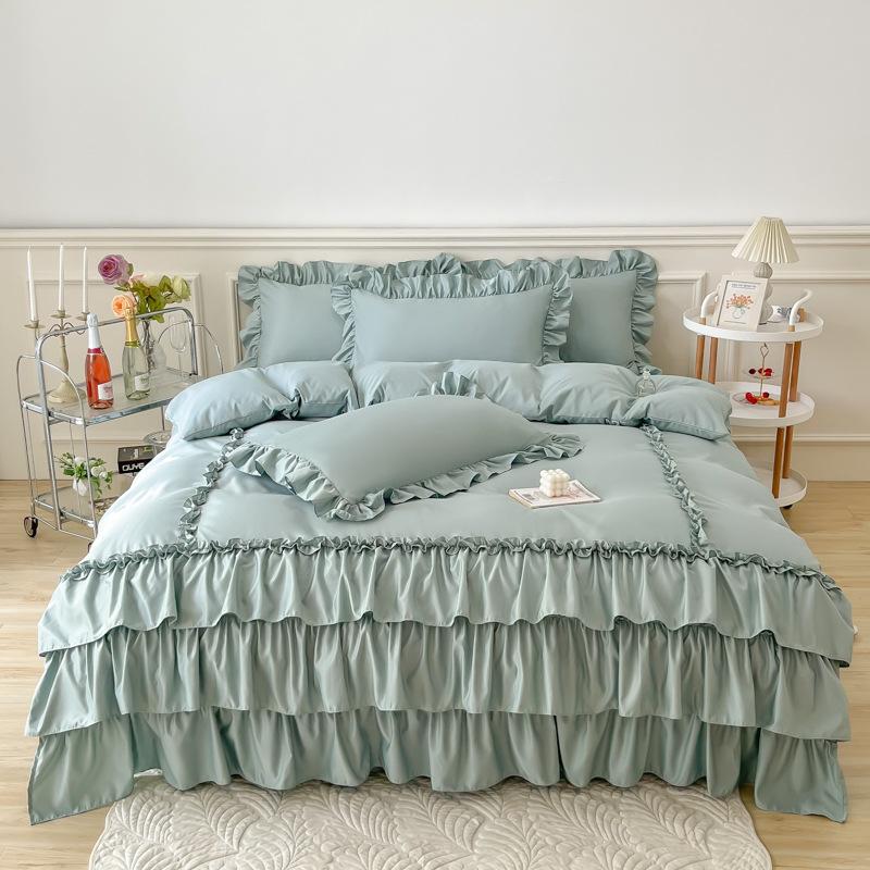 Домашний текстиль Постельное белье Набор пододеяльников из мытого хлопка с тройными рюшами