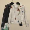 Women's Slim Fit Black Rivet Embroidered Leather Motorcycle Jacket