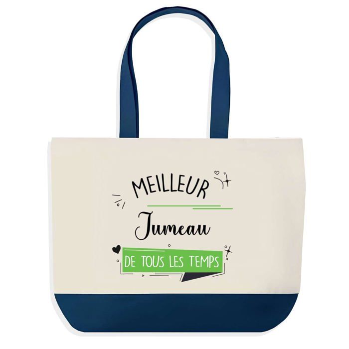 Tote bag - PLANETEE - Meilleur Jumeau de tous les temps - fond bleu - coton 40x45 cm - Fabriqué en France