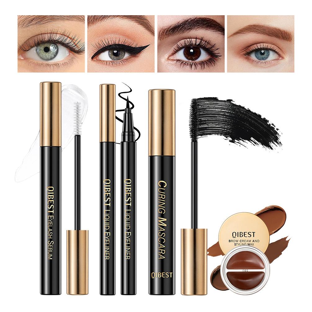 QIBEST Eyebrow Eye Cosmetic Set Waterproof Sweatproof Not Easy To Take Off Make-up Long-lasting Natural Three-dimensional Eye Make-up