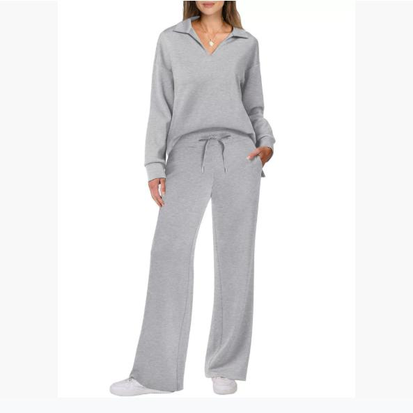 Autumn and Winter Fashion Casual Women's Long-sleeved Drawstring Solid Color Commuter Trousers Suit Women