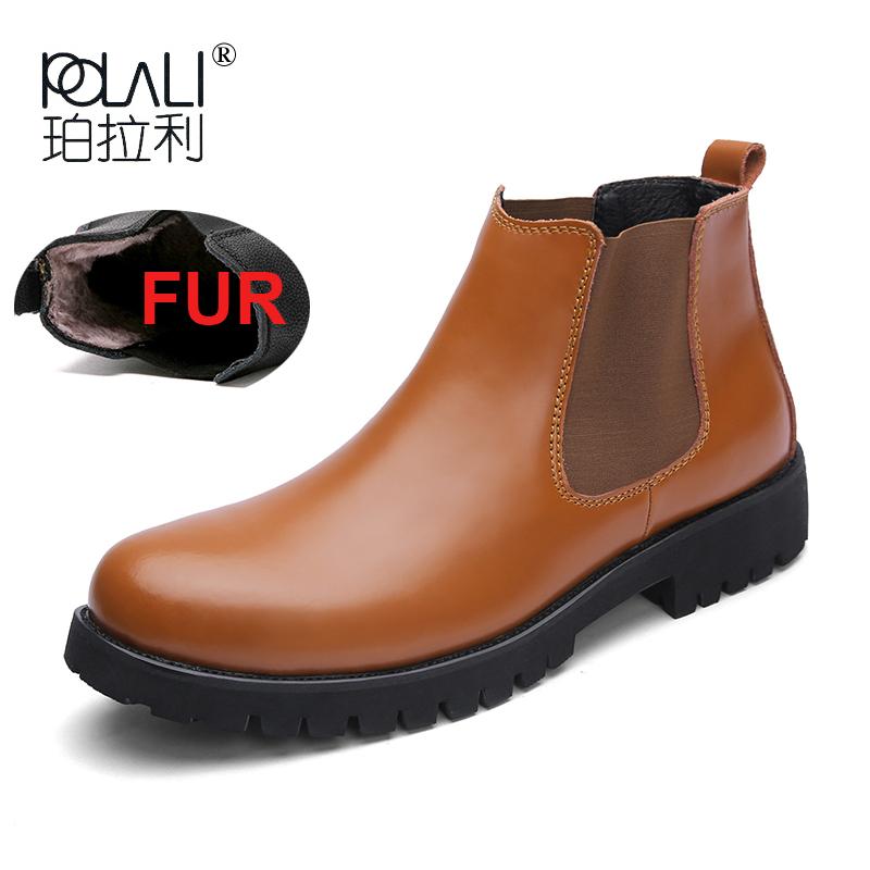 Fashion Genuine Leather Chelsea Boots Men Winter Split Leather Snow Boots Men Footwear Warm Plush Fur Winter Casual Boots For Men Size47