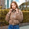 Women Autumn Winter Warm Chic Leather Jacket Stand Collar Long Sleeve Solid Color Short Bread Cotton Coat S-XXL