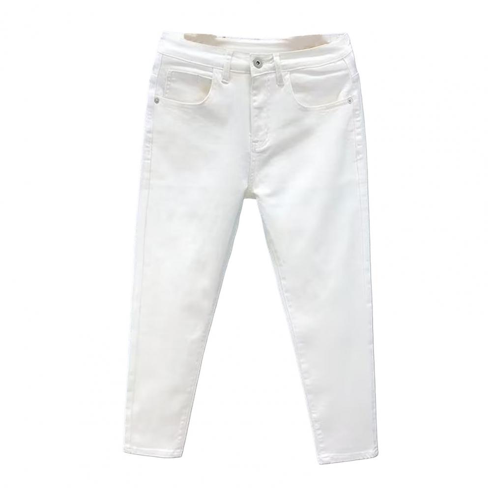 Мужские джинсы с застежкой-молнией на пуговицах, облегающие джинсы с небольшими штанинами, однотонные дизайнерские эластичные джинсовые брюки с несколькими карманами