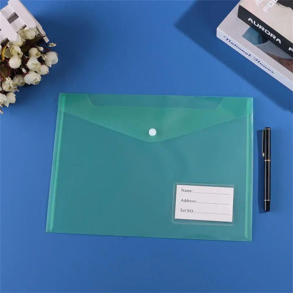 1Pcs with Label Pocket A4 Binder Pocket Clear Transparent Document Files Folders Snap Button Plastic Envelope Popper Wallets
