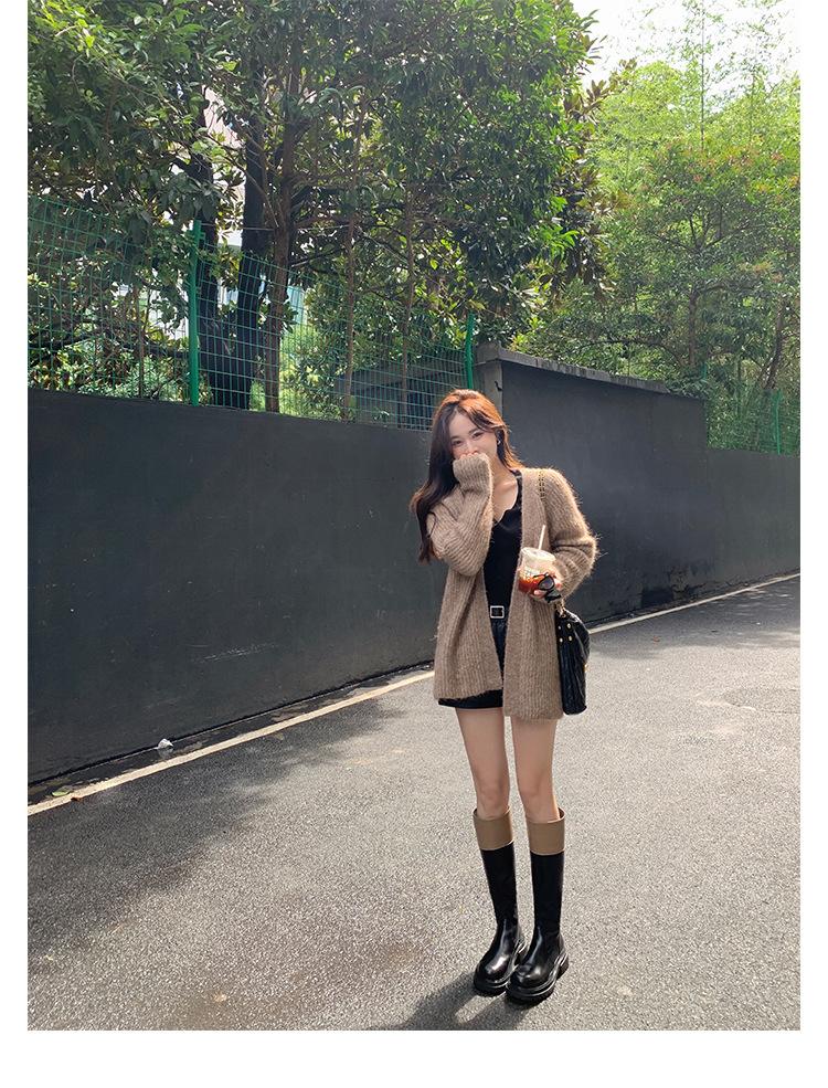 Виноградный mother studiolee цветовая гамма модные круглый носок толстая подошва толстый каблук средняя длина голенища тонкие рыцарские сапоги женские осень и зима