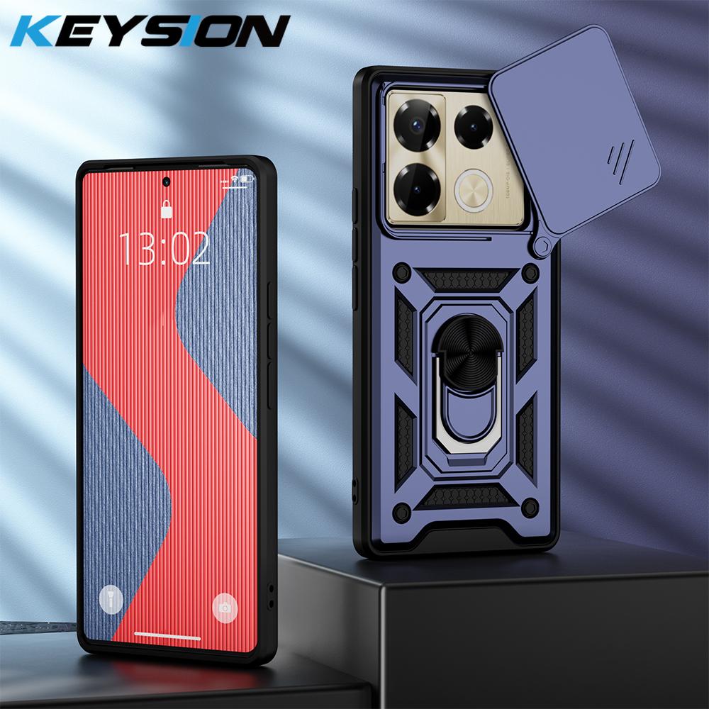 KEYSION Ударопрочный чехол для Infinix Note 40 Pro+ 5G Slide Camera Protection Metal Ring Stand Phone Cover для Infinix Note 40 4G