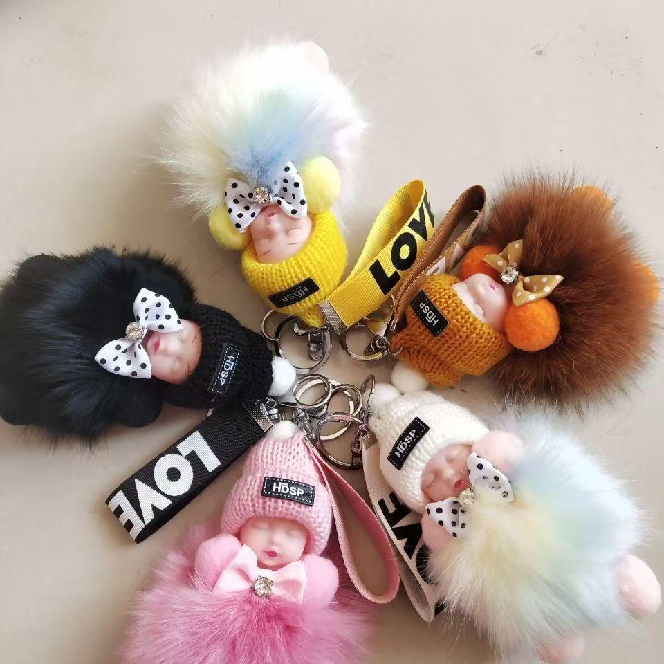 Exquisite Handmade Plush Sleeping Doll Pendant with Faux Mink Fur, Perfect As a Backpack Accessory