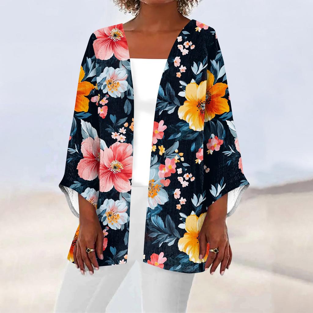 Women's Casual And Fashionable Printed Lightweight Mid Length Jacket Cardigan Cardigan