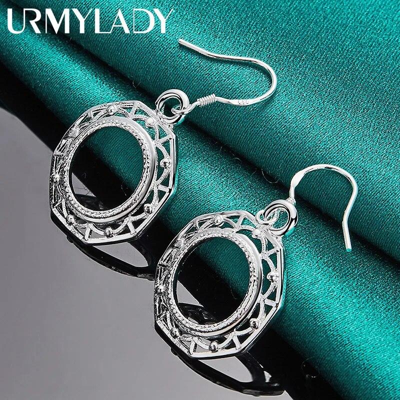 URMYLADY стерлингового серебра 925 пробы восьмиугольные круглые серьги для женщин очаровательные свадебные вечерние модные украшения