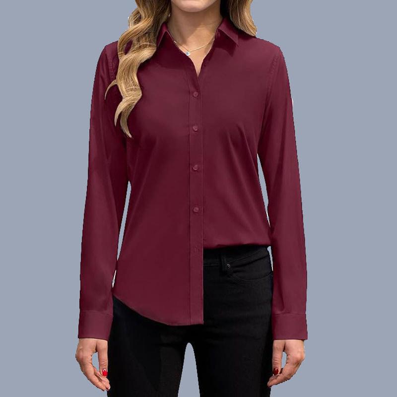 Женская мода деловая блузка на пуговицах большого размера офисная женская рубашка поло с воротником и длинным рукавом ClothingTop