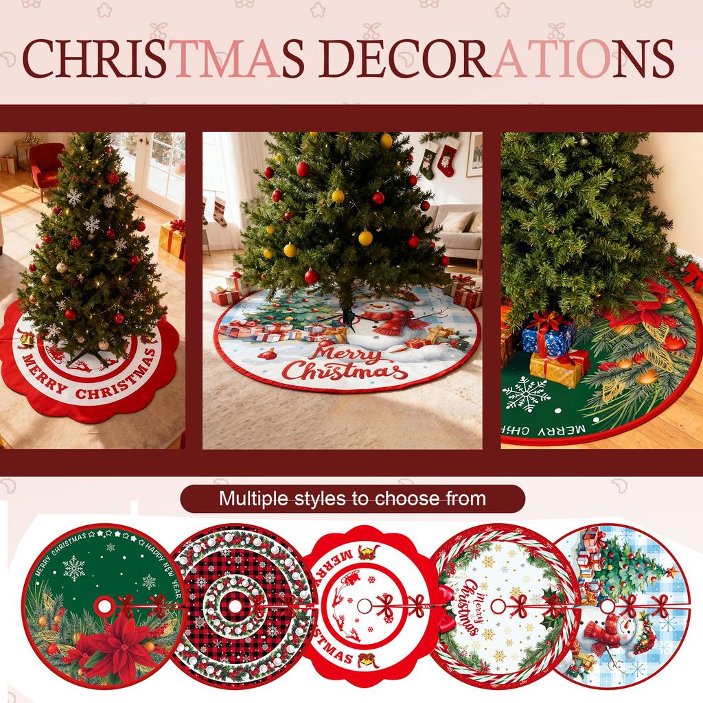 Christmas Tree Skirt Red Xmas Tree Ornaments, For Soft Plush Christmas Tree Mat With Snowy Pattern For Decorations Holiday Party
